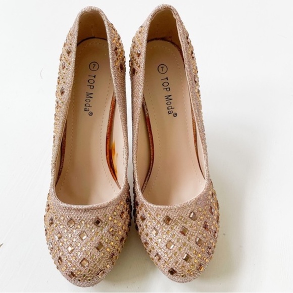 EUC Top Moda Champagne Glitter Heels Apple-2 size 8.5 - Picture 2 of 4